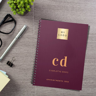 Bordeauxrode monogram-initiaal zakelijk logo notitieboek