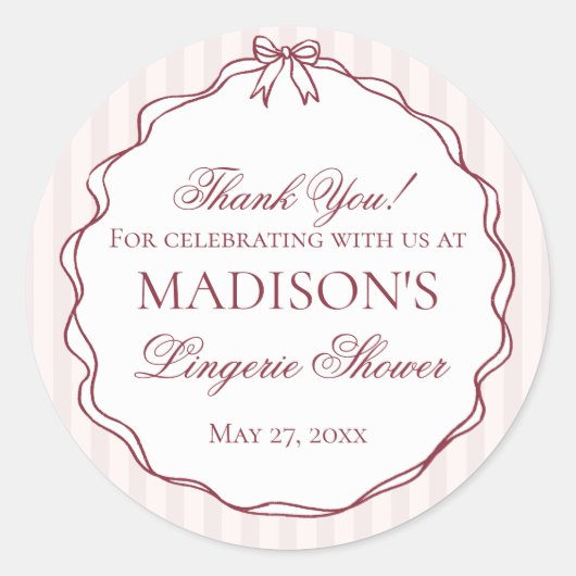 Bordeauxrode Ondergoed Douche Afscheid Feestje Voo Ronde Sticker (Voorkant)