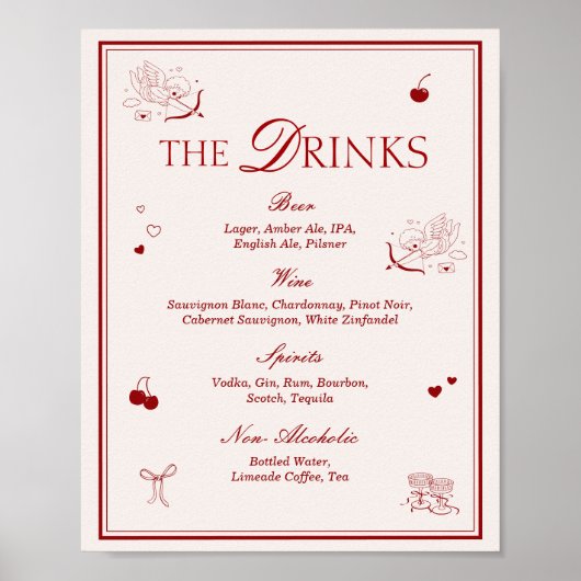 Bordeauxrode Opera Bruiloftsbar Drankenmenu Poster (Voorkant)