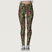 Bordeauxrode Orchidee Bloemig Tropisch Leggings (Voorkant)