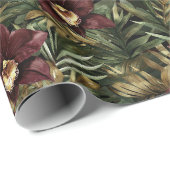 Bordeauxrode Orchidee Bloemrijke Bruiloftsshower Cadeaupapier (Rol Hoek)