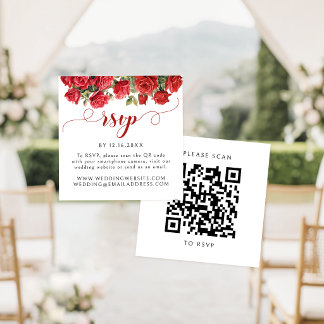 Bordeauxrode roos bloemige trouw-RSVP QR-code Informatiekaartje