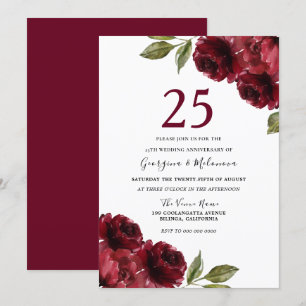 Bordeauxrode rozen 25-jarig huwelijksjubileum kaart