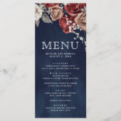 Bordeauxrode rozen bloemendecoratie marineblauwe t menu (Voorkant)