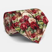 Bordeauxrode Rozen Blosende Roze Aquarel Bloemen Stropdas (Opgerold)