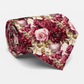 Bordeauxrode Rozen Blosende Roze Aquarel Bloemen Stropdas (Opgerold)