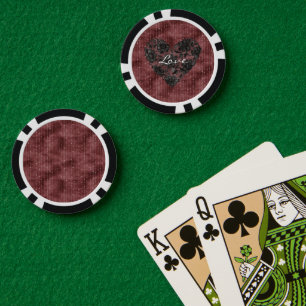 Bordeauxrode strepen Zwart nepbloem kant Bloemhart Poker Chips