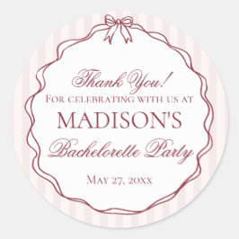 Bordeauxrode vrijgezellenfeestje cirkel favorietge ronde sticker