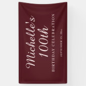 Bordeauxrood 100ste verjaardagsfeestbanner spandoek (Verticaal)