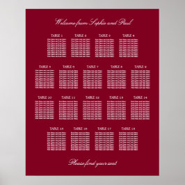 Bordeauxrood 18 Tafel Trouw Stoelen Plattegrond Po Poster