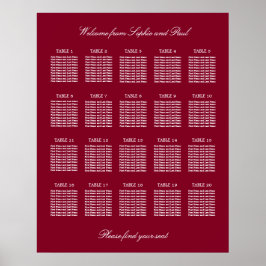 Bordeauxrood 20 Tafel Trouwzaal Stoelenplattegrond Poster