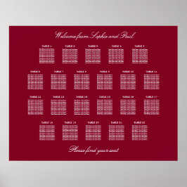 Bordeauxrood 22 Tafel Trouwzaal Stoelenplattegrond Poster