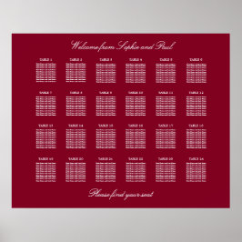 Bordeauxrood 24 Tafel Trouwzaal Stoelenplattegrond Poster