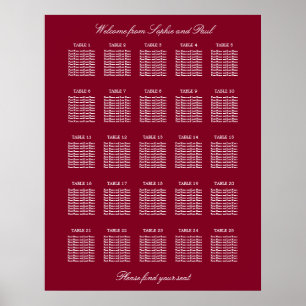 Bordeauxrood 25 Tafel Trouw Stoelen Plattegrond Po Poster