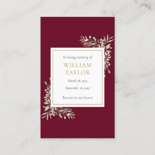 Bordeauxrood begrafenis-herdenkingsgroen gebedskaa visitekaartje