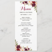 Bordeauxrood Bloem Bruiloftsmenu Menu (Voorkant)