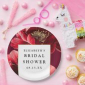 Bordeauxrood Bloemachtig Elegant Modern Bruidsfees Papieren Bordje (Feest)