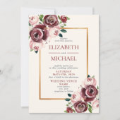  bordeauxrood bloemenbruiloft kaart (Voorkant)