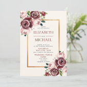  bordeauxrood bloemenbruiloft kaart (Staand voorkant)