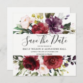 Bordeauxrood Bloemenschilderwerk Trouwfeest Save The Date (Voorkant / Achterkant)