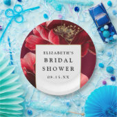 Bordeauxrood Bloemige Elegante Moderne Bruiloft Fe Papieren Bordje (Feest)