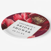 Bordeauxrood Bloemige Elegante Moderne Bruiloft Fe Papieren Bordje (Gekanteld)