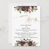 Bordeauxrood bloemmotief & goud elegant Wij gaan e Kaart (Voorkant)