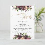 Bordeauxrood bloemmotief & goud elegant Wij gaan e Kaart (Staand voorkant)