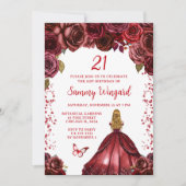 Bordeauxrood Blond Haar Prinses Verjaardagsfeest Kaart (Voorkant)