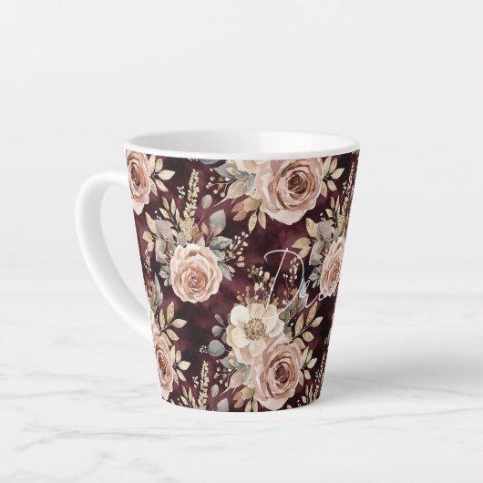Bordeauxrood blozend bloem bruiloft latte mok (Linkerhoek)