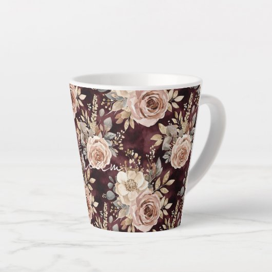 Bordeauxrood blozend bloem bruiloft latte mok (Rechterhoek)