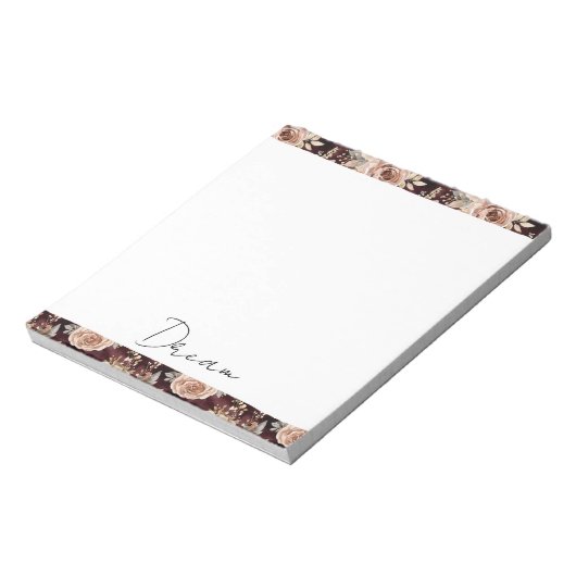 Bordeauxrood blozend bloem bruiloft notitieblok (Linkerzijde)