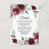 Bordeauxrood Blush Goud Geometrisch Groene Huwelij Informatiekaartje (Voorkant)