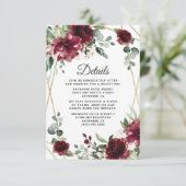 Bordeauxrood Blush Goud Geometrisch Groene Huwelij Informatiekaartje (Staand voorkant)