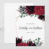 Bordeauxrood & brons set 9 Save the Date Kaart (Voorkant / Achterkant)