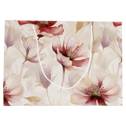 Bordeauxrood Crème Bloemrijke Bruiloftsontvangst Groot Cadeauzakje (Achterkant)