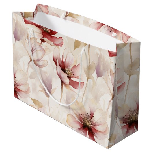 Bordeauxrood Crème Bloemrijke Bruiloftsontvangst Groot Cadeauzakje (Achterkant Gekanteld)