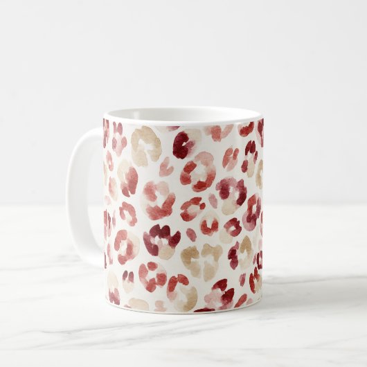 Bordeauxrood Crème Luipaardprint Koffiemok (Voorkant links)