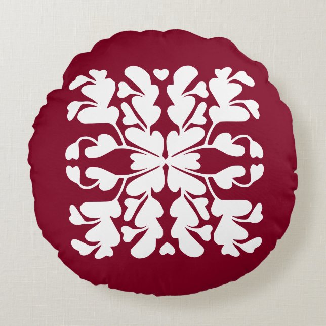 Bordeauxrood decor rond kussen (Voorkant)