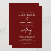 Bordeauxrood eenvoudige moderne trouw kaart (Voorkant / Achterkant)