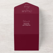 Bordeauxrood Elegant Script QR Code Huwelijk All In One Uitnodiging (Buitenkant)