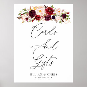 bordeauxrood en blos bloemige Kaarten & geschenken Poster
