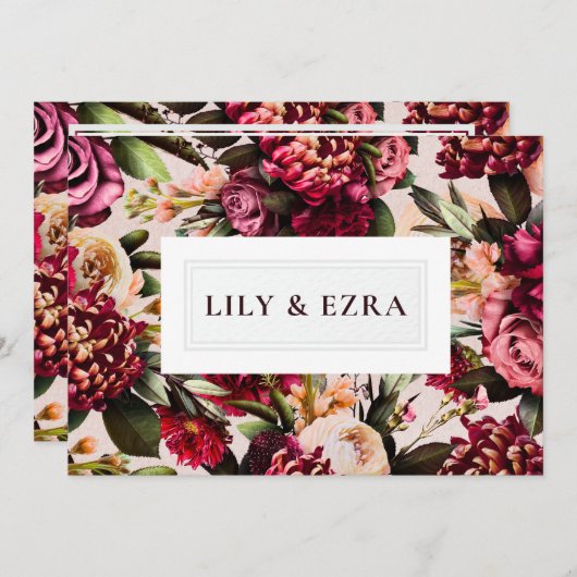 Bordeauxrood en Blozende Roos Save The Date (Voorkant / Achterkant)