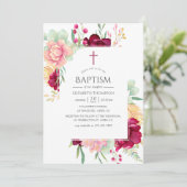 Bordeauxrood en Blush Bloemendoop Kaart (Staand voorkant)