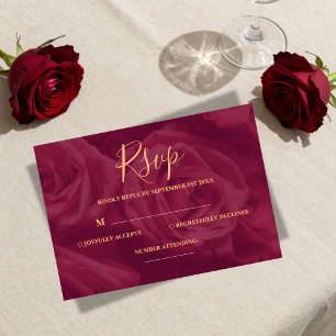 Bordeauxrood en goud elegante trouwreactiekaart RSVP kaartje