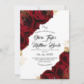 Bordeauxrood en Goud ⎮ Rode Roos Bloemige Bruiloft Kaart (Voorkant)