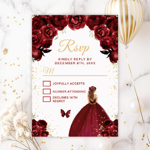 Bordeauxrood en goudbruin haar prinses RSVP kaartje