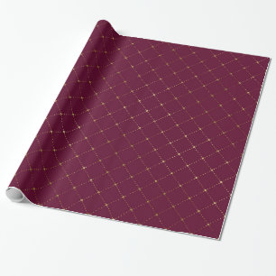 Bordeauxrood en gouden rasterpatroon cadeaupapier