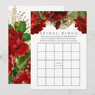 Bordeauxrood en gouden vintage bruidsdouche bingo kaart