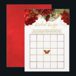 Bordeauxrood en gouden vintage bruidsdouche bingo kaart<br><div class="desc">Chique vintage bordeauxrode rozen bruidsdouche bingokaarten met gouden accenten.</div>